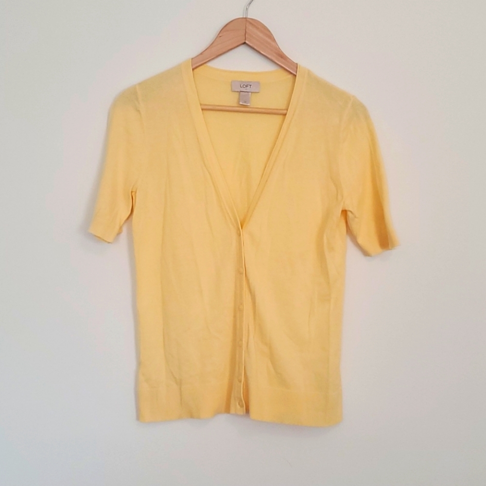 Loft yellow short sleeved cardigan